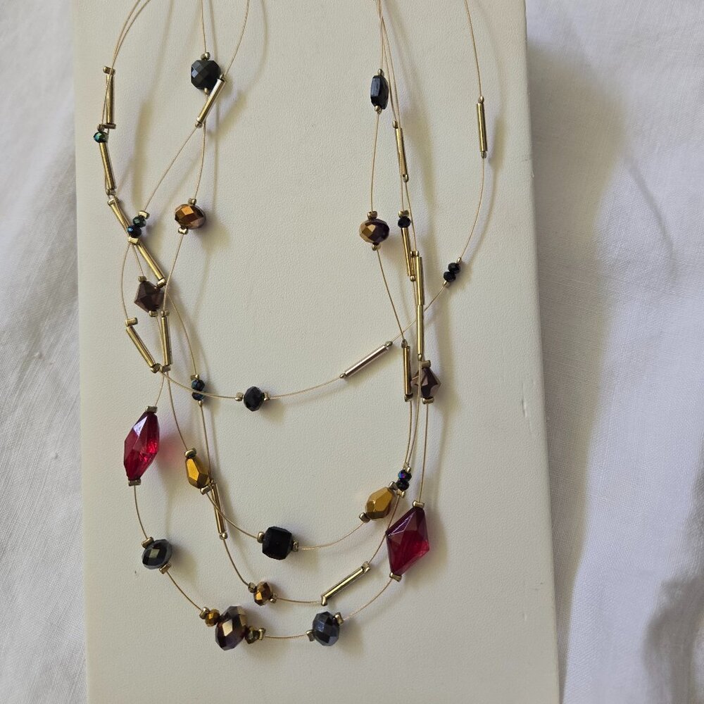 CHICO'S MULTI-STRAND GOLDEN NECKLACE WITH VARIOUS COLORED GEMSTONES